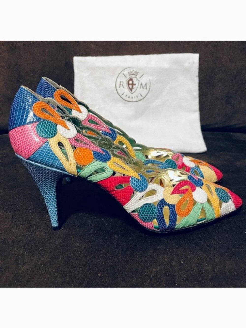 HELENE ARPELS COUTURE 9B Kaleidescope Colorful! SNAKESKIN & Leather 39 EUR